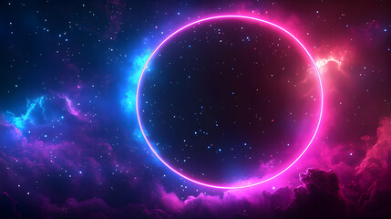 Obraz premium Abstract Background with Pink and Blue Neon Circle in Space