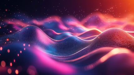 Fototapeta premium 3d digital background. Futuristic wave with glowing particles.