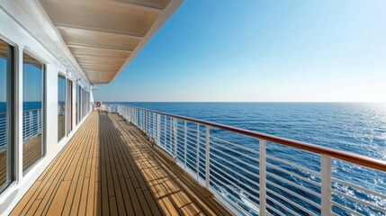 Fototapeta premium Cruise ship deck with view on the sea and blue sky.