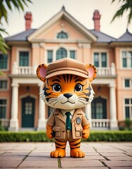 Adorable chibi detective tiger in minimalist style