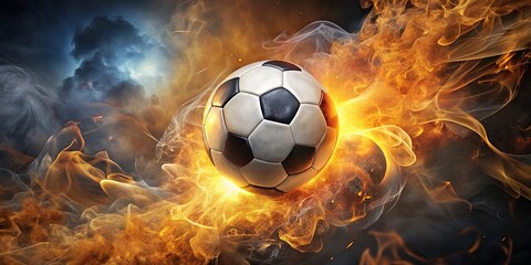 Fototapeta premium A soccer ball engulfed in fiery passion, a visual metaphor for the intense spirit of competition.