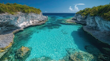 The Dean's Blue Hole on Long Island, Bahamas, known for its appeal to deep-diving enthusiasts.