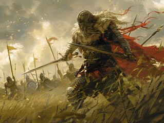 Obraz premium Viking Warrior Leading Charge into Battle: Medieval Fantasy Artwork