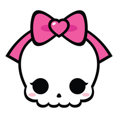 Cute Kawaii Skull wearing a pink bow