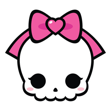 Cute Kawaii Skull wearing a pink bow