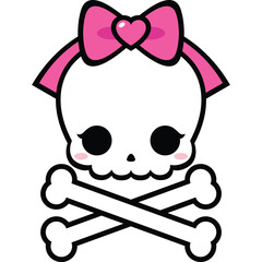 Cute Kawaii Skull wearing bow with crossbone 
