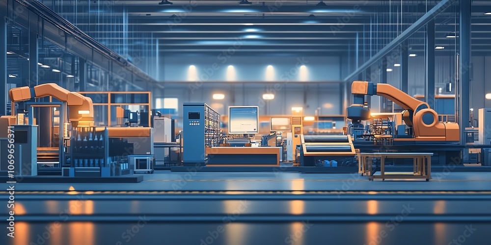 Poster automated industrial production line in a modern factory.