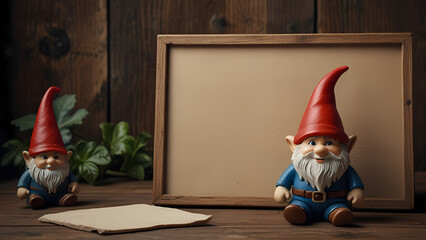 Fototapeta premium Blank Board With Gnomes beside it for Christmas background