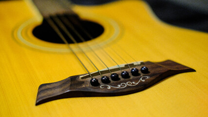 close up of classical guitar in  white background.