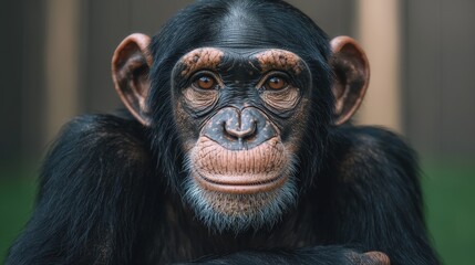 Naklejka premium Close Up Portrait of a Chimpanzee with a Gentle Expression