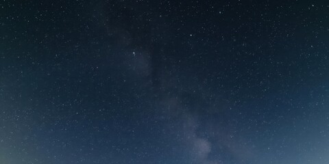 Stunning panoramic view of starry night sky with countless twinkling stars, panorama