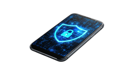PNG, Cyber ​​Security Awareness Month, smartphone isolated on white background, generated by Generative AI technology.