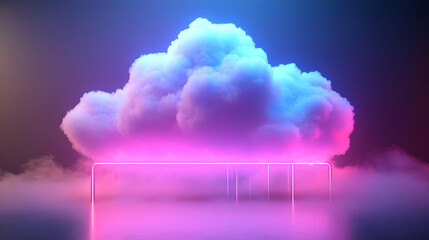 Cloud with Neon Lights Abstract 3D Background