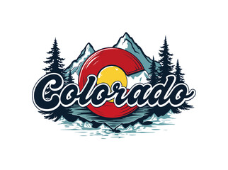 Colorado t-shirt design vector, Mountain Outdoor Adventure Label Vector Illustration Retro Vintage Badge Sticker, Colorado logo