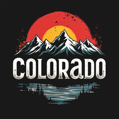Colorado t-shirt design vector, Mountain Outdoor Adventure Label Vector Illustration Retro Vintage Badge Sticker, Colorado logo