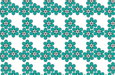 a pattern of green and blue flowers on a white background.