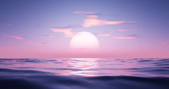 Timelapse clouds on sunset sky and wave sea beach abstract background. Nature and summer concept. 3d render.	