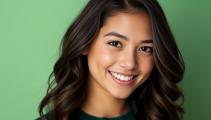 Naklejka premium Portrait of a Smiling Businesswoman with a Serene Green Background