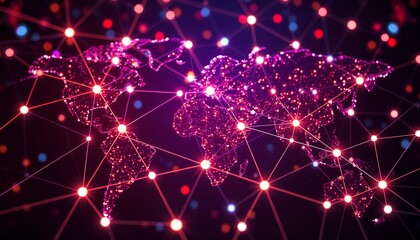 Illuminated Social Nodes and Lines Connecting a Global Network