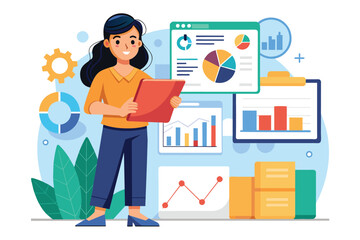 Businesswoman Analyzing Sales Data and Charts