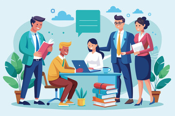 Business Team Meeting With Laptop and Books in Office