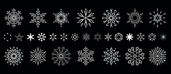 Snowflakes icon collection. Graphic modern black and white ornament.