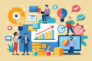 Business People Collaborating On Growth Strategy With Data and Technology