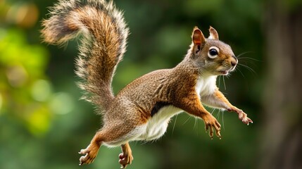Obraz premium A Squirrel Leaping Through The Air: A Moment Of Grace And Agility In Nature
