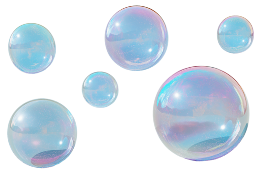 soap bubbles fluid holographic Iridescent 3d render icon isolated on transparent background cutout