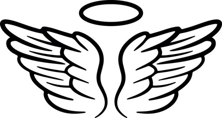 Tribal angel wings and halo tattoo design