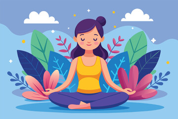 Woman Practicing Meditation In Nature Illustration