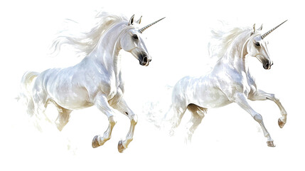 Magical Galloping Unicorns on Clear Background Generative AI