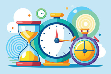 Obraz premium Colorful Illustration of Hourglass, Clock, and Stopwatch