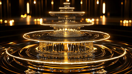 Abstract 3D Golden Circles with Glowing Lights