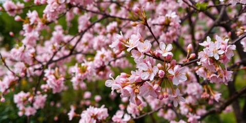 Naklejka premium Blooming pink cherry blossom tree in a peaceful spring nature scene, seasonal, outdoors