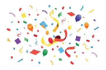 Colorful Confetti And Balloons Falling In Celebration