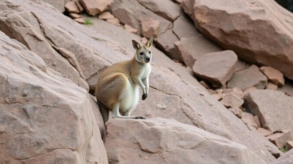 Close up of a Rock Wallaby in its natural habitat in Queensland Australia, wilderness, outdoors