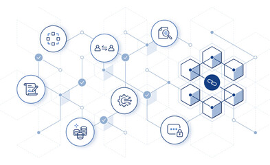 Blockchain technology. blockchain concept and use cases with hexagon background. editable stroke icons vector illustration