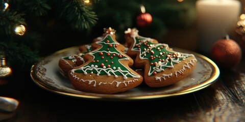 Fototapeta premium Holiday Cheer with Festive Cookies and Christmas Decorations