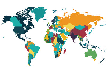 Obraz premium Colorful World Map With Country Borders and Detailed Regions