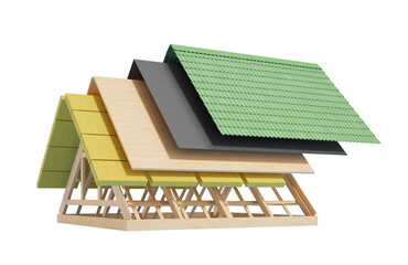 Cross-section of roof structure with various layers, isolated on white background. Concept of architecture and construction. 3D Rendering © ImageFlow