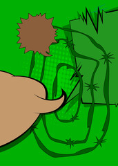 Cartoon green and brown background, comic book backdrop. Retro vector comics pop art design.