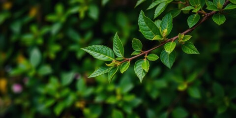 Obraz premium Lush green leaves nestled in the corners of a frame, fresh, garden