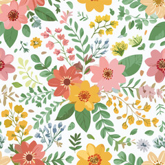 Colorful floral hand drawn seamless pattern