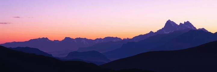 Fototapeta premium Stylized landscape with mountain view at sunset, featuring vibrant purple and violet colors, nature, artistic