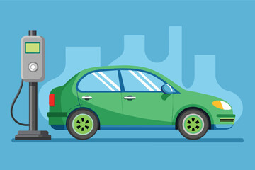 Naklejka premium Green Electric Car Charging at a Station