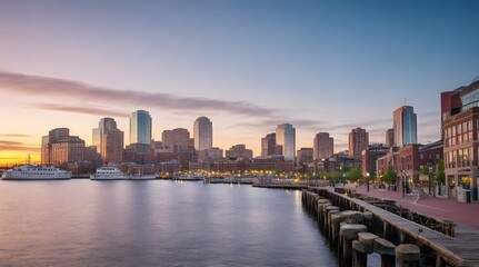 Fototapeta premium Boston Waterfront at dawn Boston Massachusetts.generative.ai