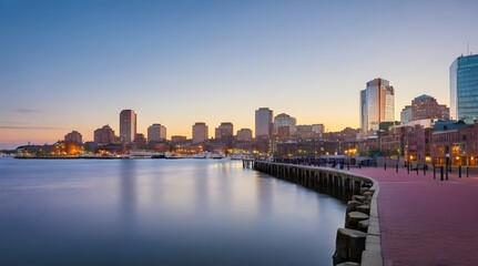 Fototapeta premium Boston Waterfront at dawn Boston Massachusetts.generative.ai