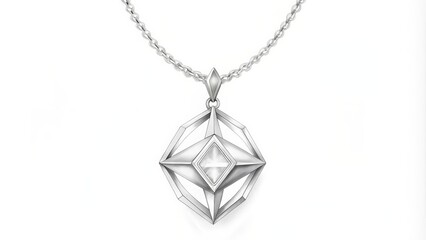 Silver chain necklace with geometric pendant featuring a large, clear crystal