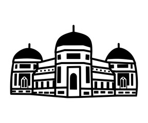 Mosque black and white illustration